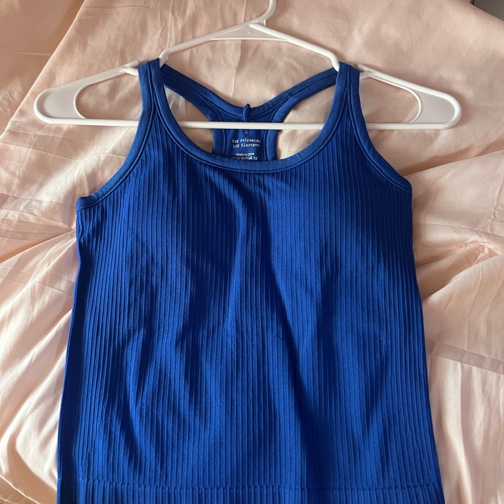 Blue Ribbed Tank Top